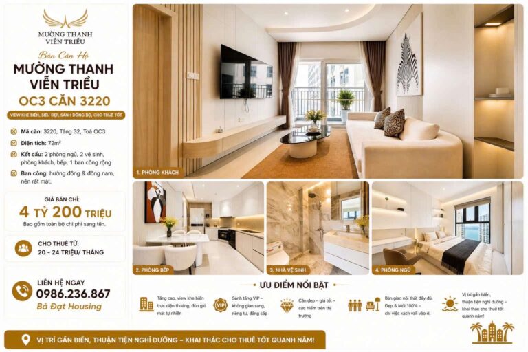 Căn Hộ Mường Thanh Viễn Triều OC3 Căn 3220, View Khe biển, Luxury, Cho Thuê Siêu Tốt