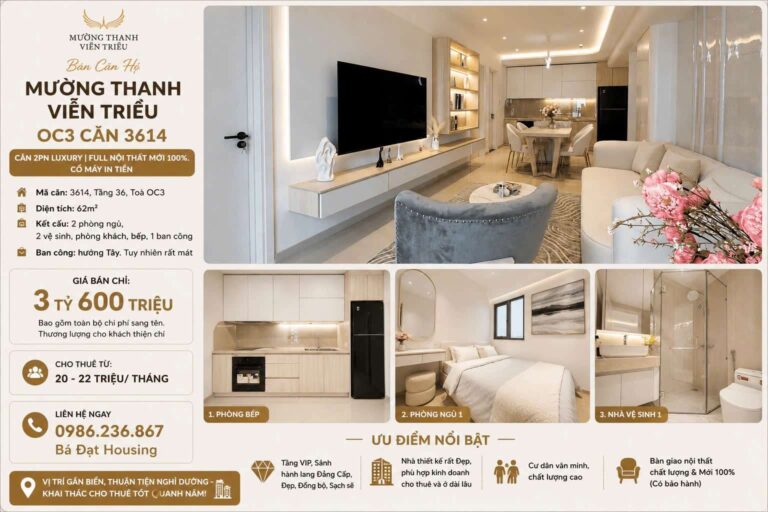 Căn Hộ Mường Thanh Viễn Triều OC3 Căn 3614 – Tầng VIP Đẳng Cấp, Khách Tây Thuê Rất Thích