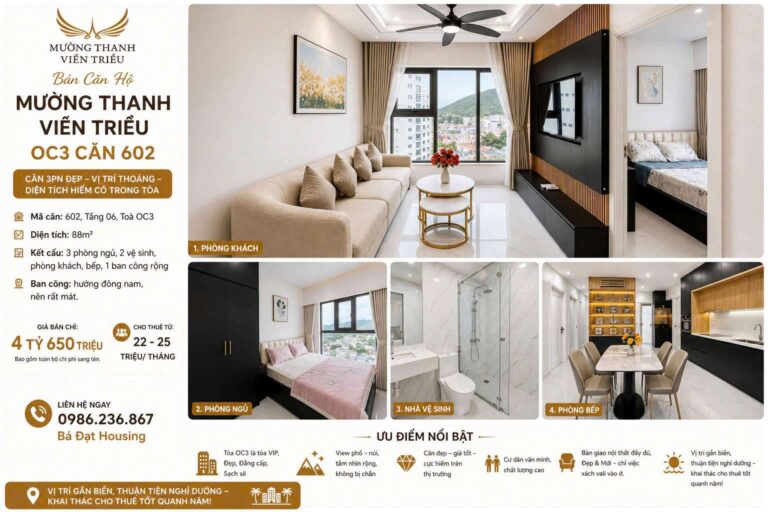 Căn Hộ Mường Thanh Viễn Triều OC3 Căn 602 – 3PN 88m² Ban Công Đông Nam