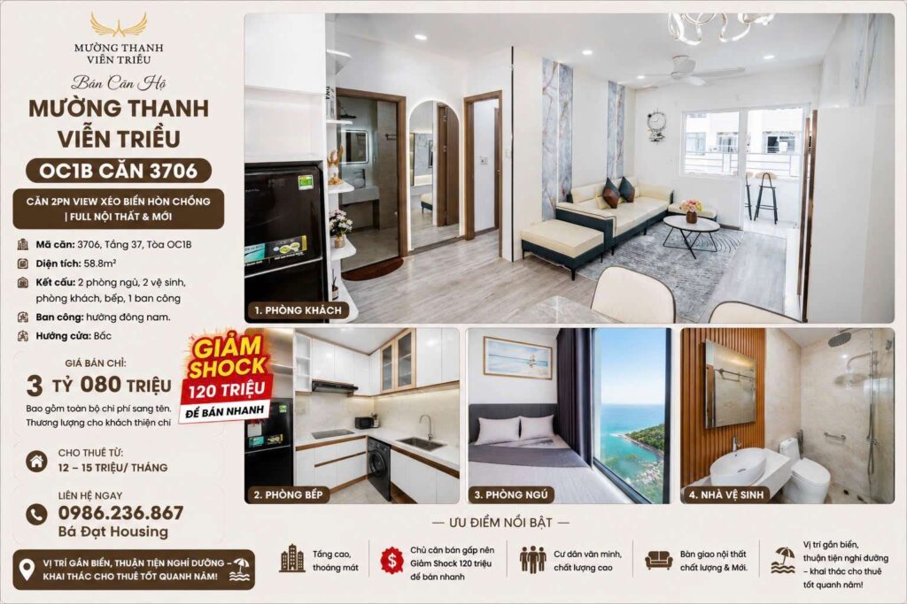 Chính chủ bán Căn Hộ Mường Thanh Viễn Triều OC1B Căn 3706