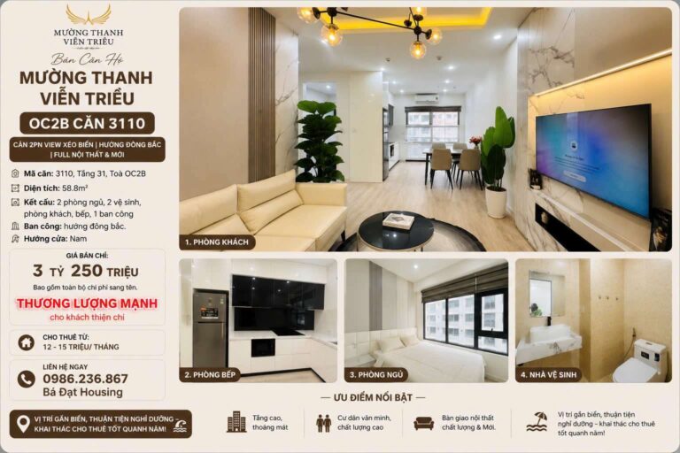 Căn Hộ Mường Thanh Viễn Triều OC2B Căn 3110 – Tầng 31 View Biển Giá 3.25 Tỷ