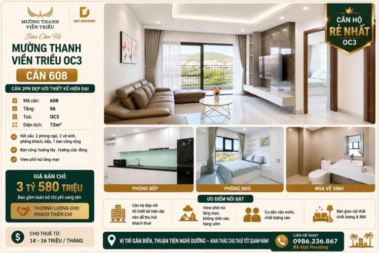 Căn Hộ Mường Thanh Viễn Triều OC3 Căn 608 – 71m² Giá Rẻ Chỉ 3.45 Tỷ