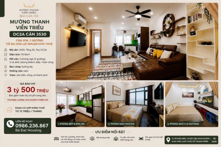 Căn Hộ Mường Thanh Viễn Triều OC2A Căn 3530 | 2PN 3 Giường | Đang Cho Thuê 13 - 16 Triệu/Tháng | Tối Ưu Lợi Nhuận