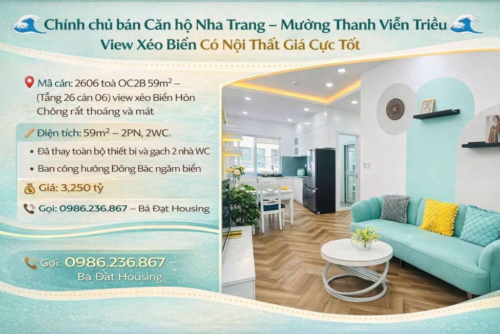 Căn Hộ Mường Thanh Viễn Triều OC2B Căn 2606 – Tầng 26 View Biển Giá 3.25 Tỷ