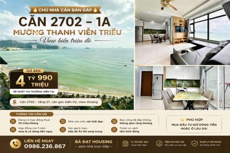 Căn Góc Mường Thanh Viễn Triều OC1A Căn 2702 | View Trực Biển Hòn Chồng 2PN, Giá 4.999 Tỷ