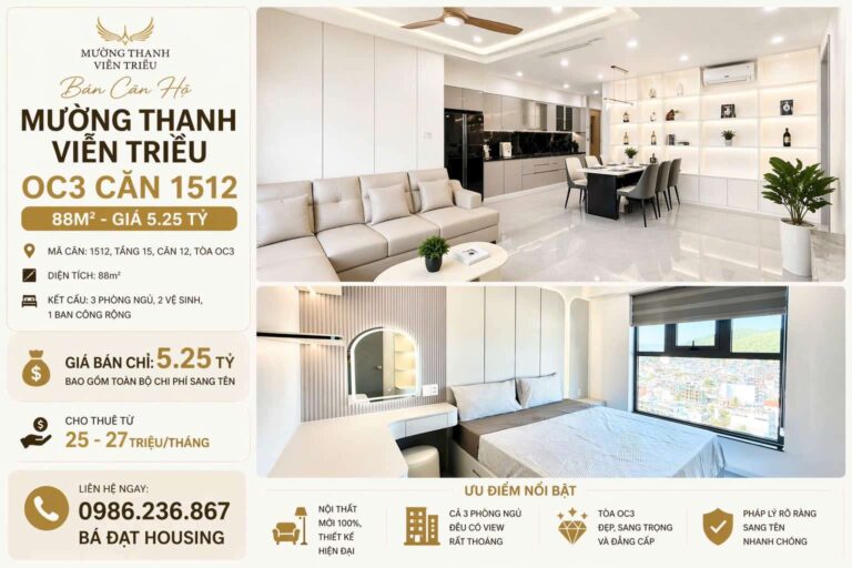 Căn Hộ Mường Thanh Viễn Triều OC3 Căn 1512 – Góc 3PN 88m² Giá 5.25 Tỷ