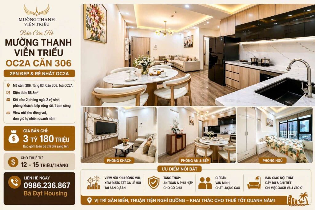 Căn Hộ Mường Thanh Viễn Triều OC2A Căn 306 – 2PN Nội Thất Mới Siêu Rẻ