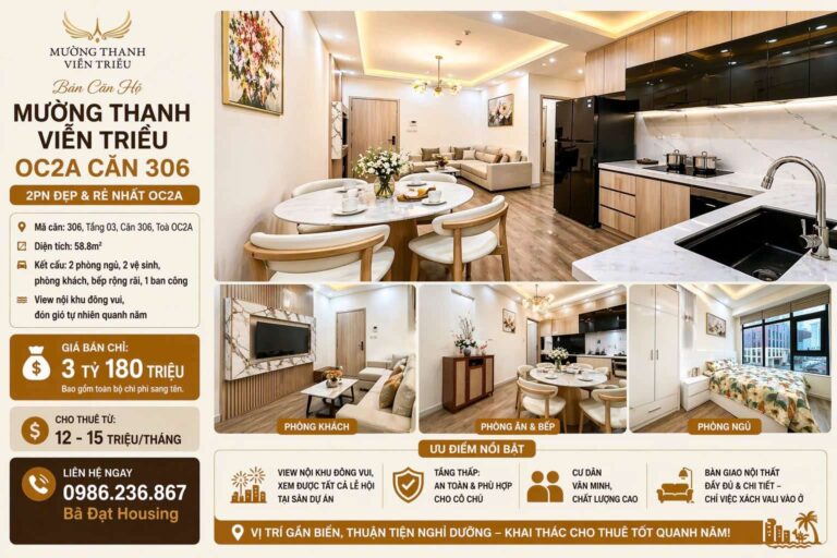 Căn Hộ Mường Thanh Viễn Triều OC2A Căn 306 – 2PN Nội Thất Mới Siêu Rẻ