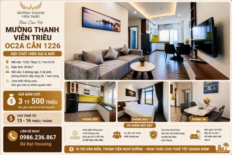 Căn Hộ Mường Thanh Viễn Triều OC2A Căn 1226 – Đông Nam View Biển Nội Thất Đẹp Giá 3.5 Tỷ