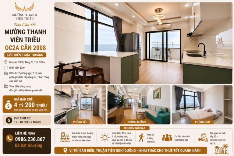 Căn Hộ Mường Thanh Viễn Triều OC2A Căn 2008 – Trục Đẹp 2PN View Biển Đông Nam Giá 4.2 Tỷ