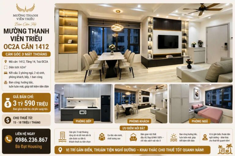 Căn Hộ Mường Thanh Viễn Triều OC2A Căn 1412 – Căn Góc Nội Mới Giá 3.59 Tỷ