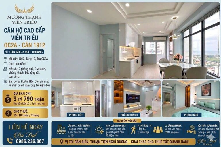 Căn Hộ Mường Thanh Viễn Triều OC2A Căn 1912 – Căn Góc Nội Mới Giá 3.79 Tỷ
