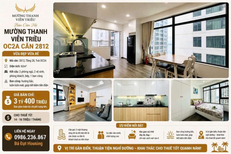 Căn Góc Mường Thanh Viễn Triều OC2A Căn 2812. Giá Siêu Mềm Chỉ: 3.18 Tỷ