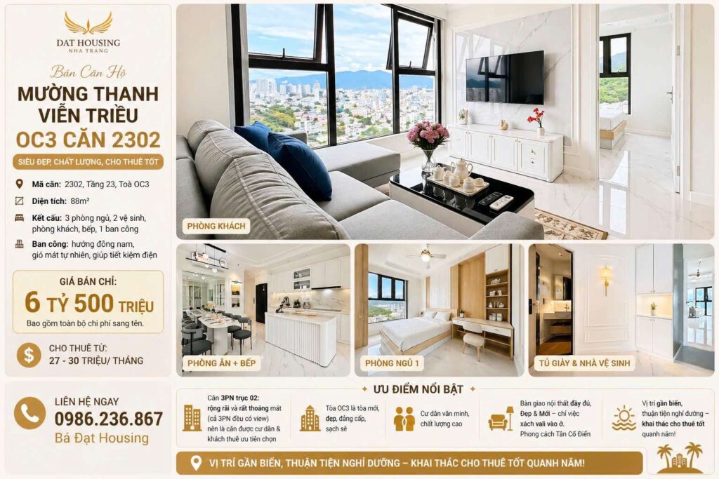 Căn Hộ Mường Thanh Viễn Triều OC3 Căn 2302 – Căn Góc 88m² Tân Cổ Điển View Phố Biển Hiếm Có
