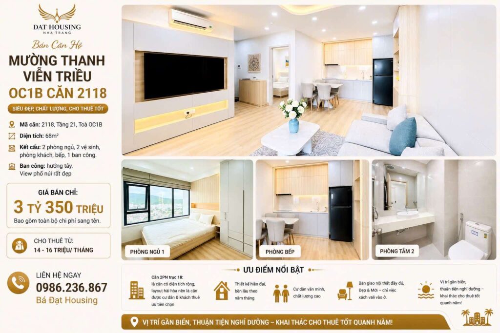 Căn Hộ Mường Thanh Viễn Triều OC1B Căn 2118 – 2PN 68m² Nội Thất Đẹp, Dòng Tiền Tốt