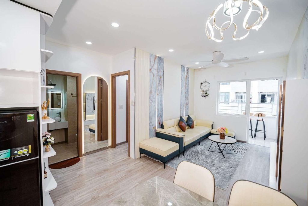 Không gian phòng khách Căn Hộ Mường Thanh Viễn Triều OC1B Căn 3706