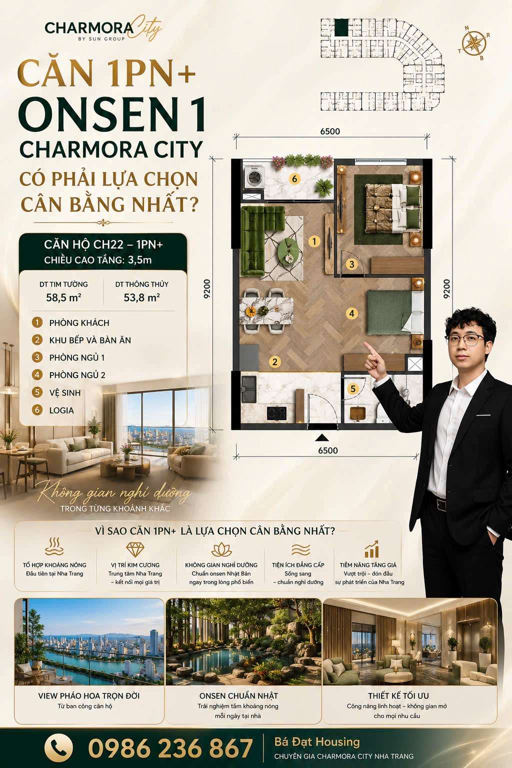 Căn hộ 1PN+ Onsen 1 Charmora City Đạt Housing