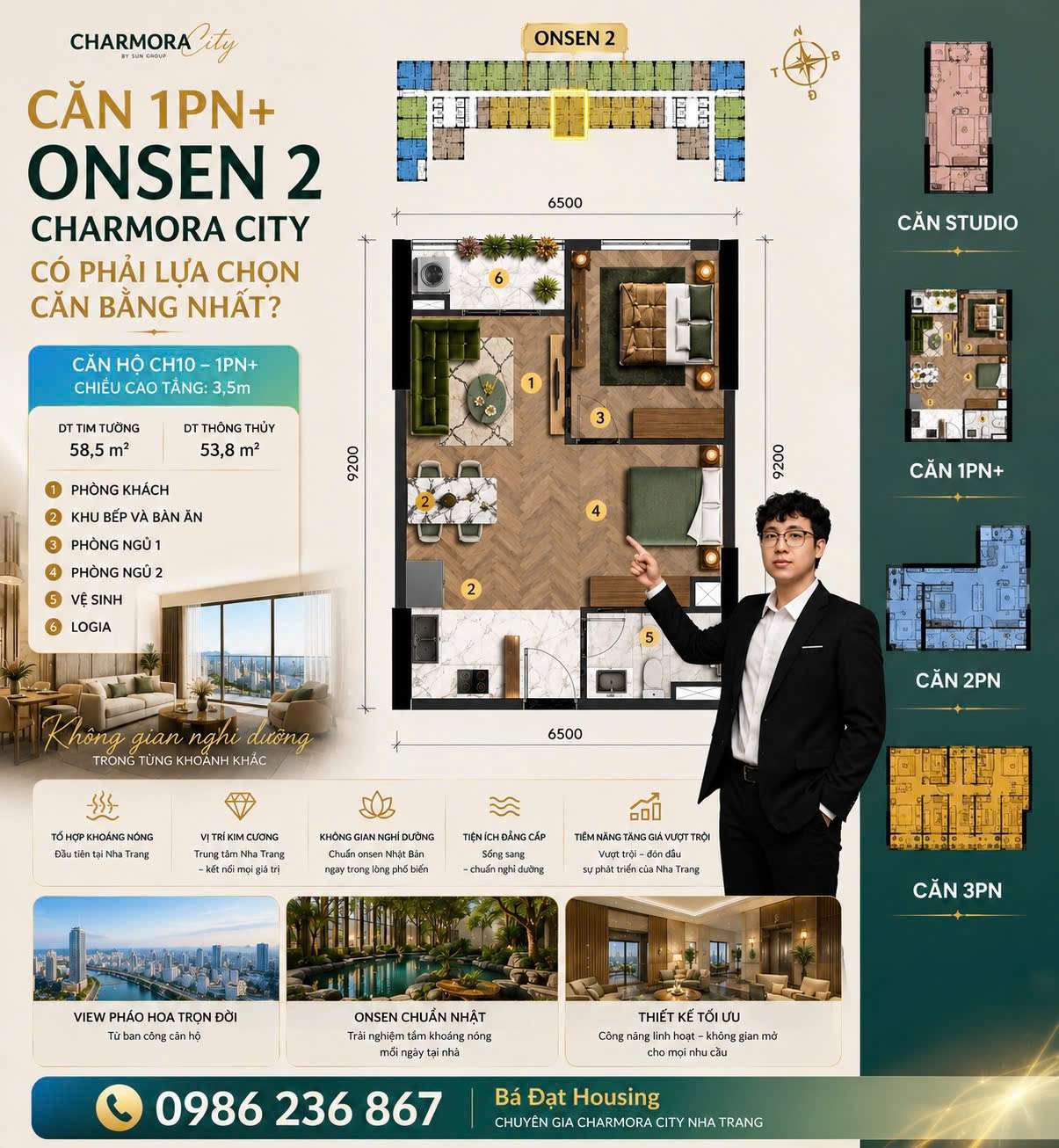 Căn 1PN+ Onsen 2 Charmora City Đạt Housing
