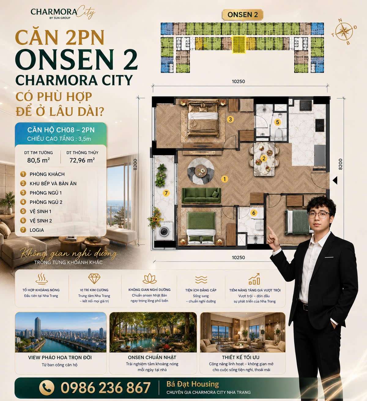 Căn 2PN Onsen 2 Charmora City Đạt Housing