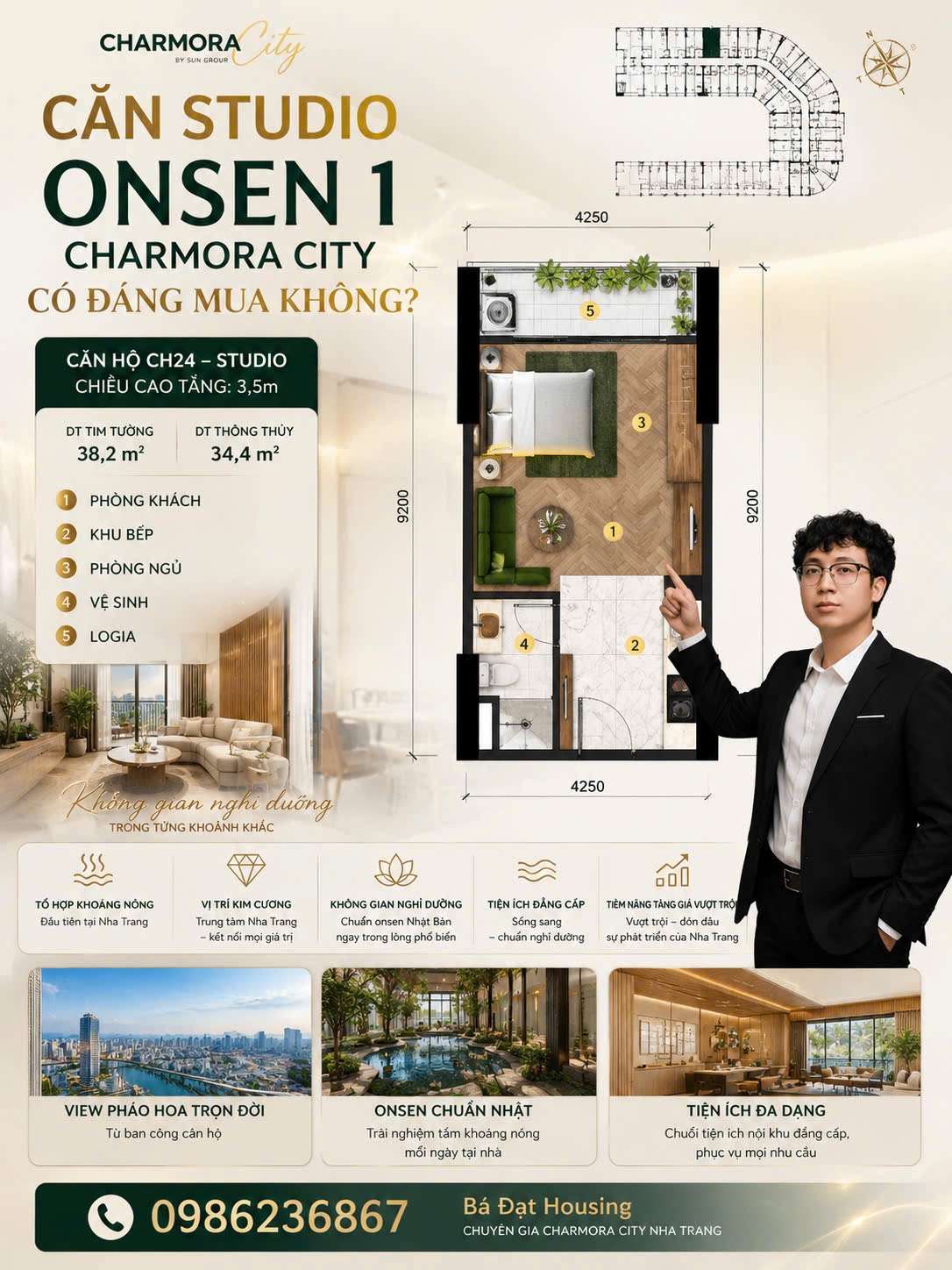 Căn hộ Studio Onsen 1 Charmora City Đạt Housing