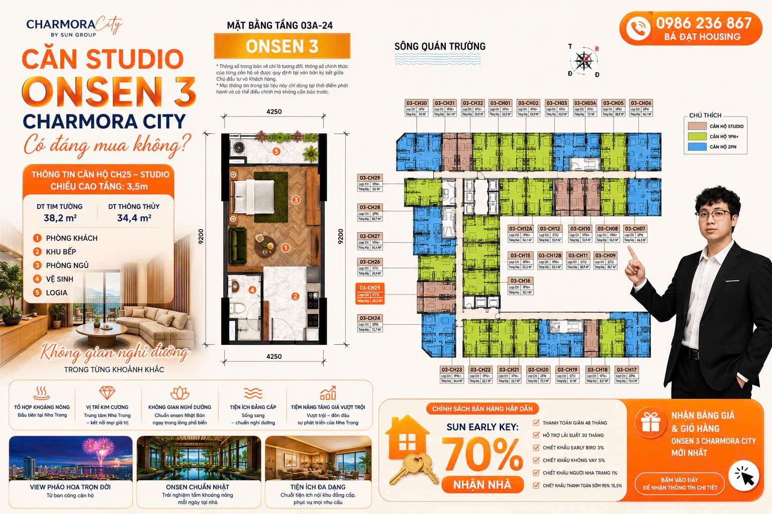 Căn hộ Studio Onsen 3 Charmora City Nha Trang