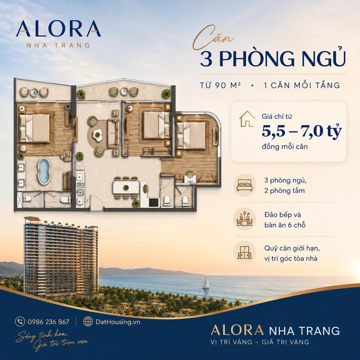 Giá Alora Nha Trang căn 3 phòng ngủ