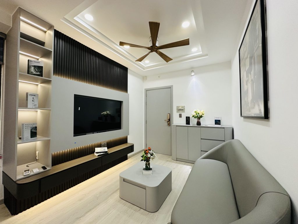 Không gian phòng khách Căn Góc Mường Thanh Viễn Triều OC2A Căn 1412