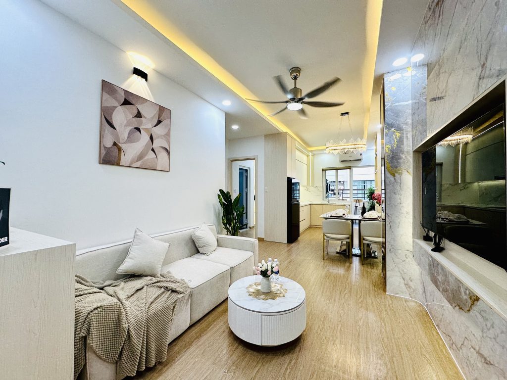 Không gian phòng khách Căn Hộ Mường Thanh Viễn Triều OC1B Căn 3724
