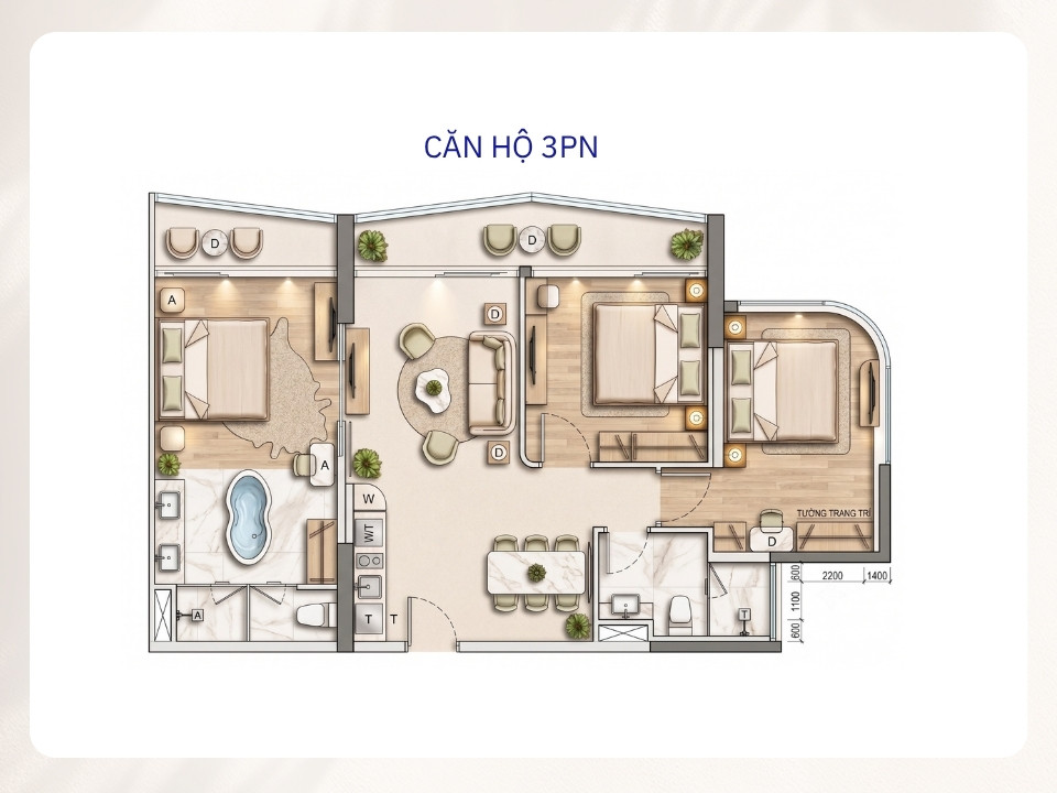 Layout căn hộ Alora Nha Trang 3PN