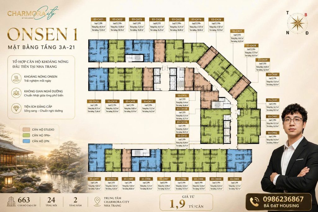 Mặt Bằng Căn Hộ Onsen 1 Charmora City Nha Trang
