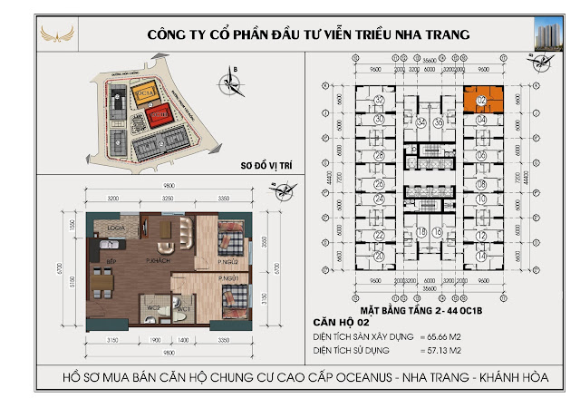Mặt bằng căn hộ Mường Thanh Viễn Triều căn 02 tòa OC1B
