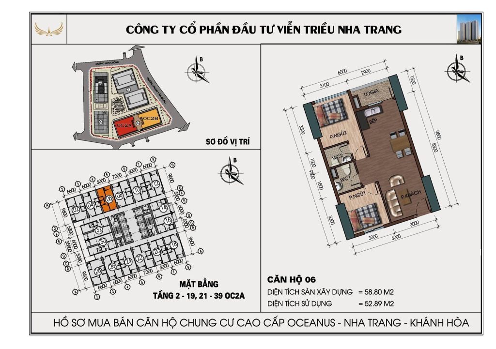 Mặt bằng căn hộ Mường Thanh Viễn Triều căn 06 tòa OC2A