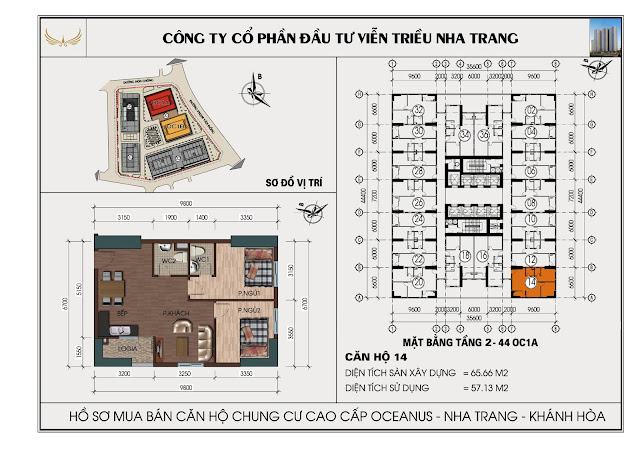 Mặt bằng căn hộ Mường Thanh Viễn Triều căn 14 tòa OC1A