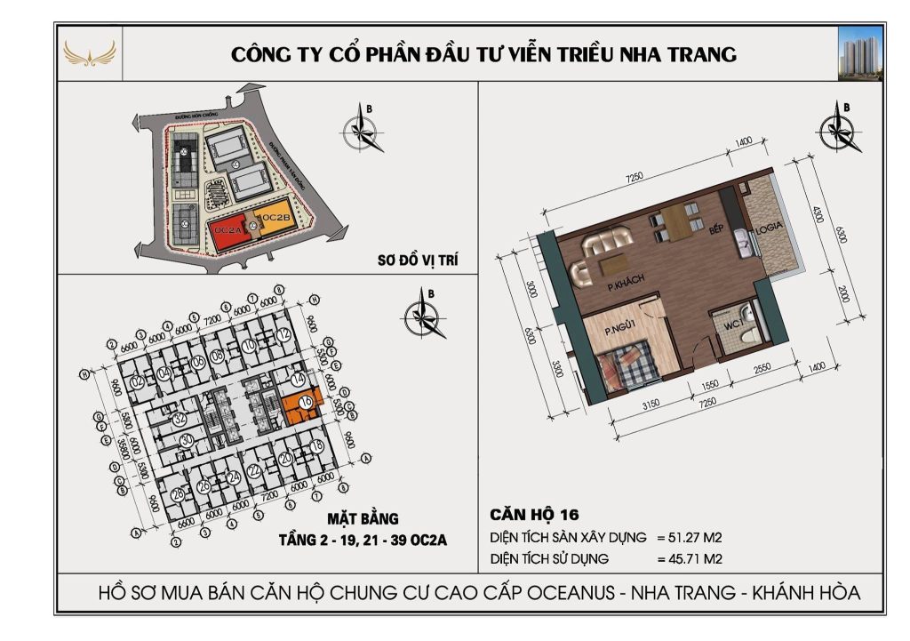 Mặt bằng căn hộ Mường Thanh Viễn Triều căn 16 tòa OC2A