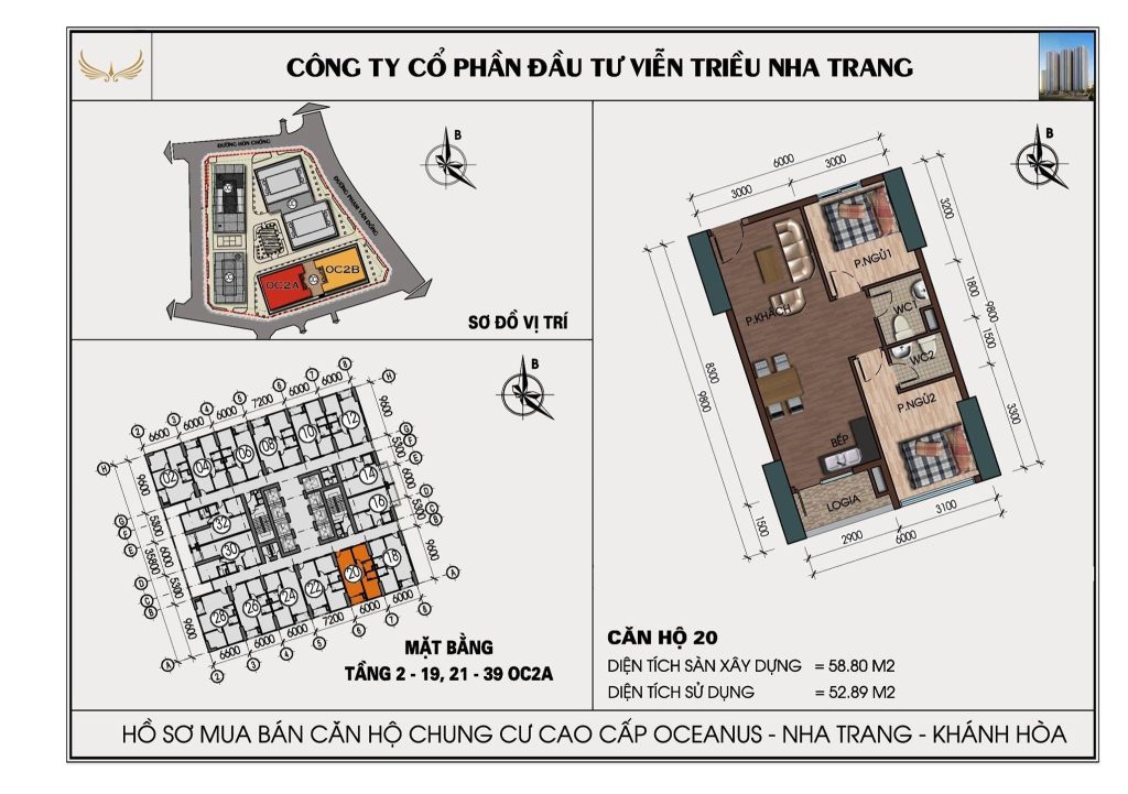 Mặt bằng căn hộ Mường Thanh Viễn Triều căn 20 tòa OC2A
