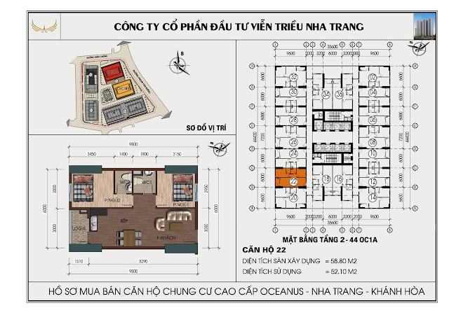 Mặt bằng căn hộ Mường Thanh Viễn Triều căn 22 tòa OC1A