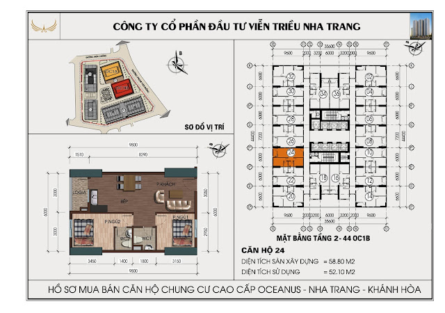 Mặt bằng căn hộ Mường Thanh Viễn Triều căn 24 tòa OC1B