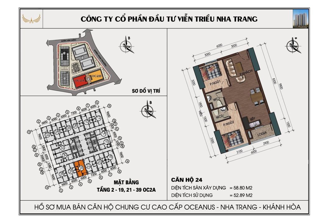 Mặt bằng căn hộ Mường Thanh Viễn Triều căn 24 tòa OC2A