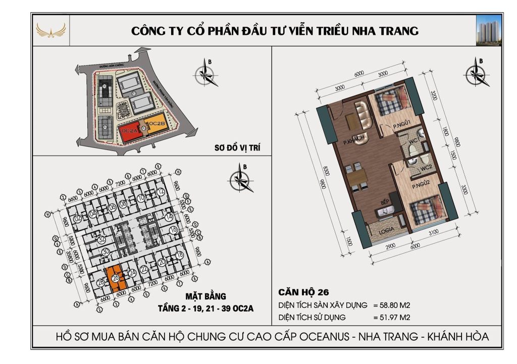 Mặt bằng căn hộ Mường Thanh Viễn Triều căn 26 tòa OC2A
