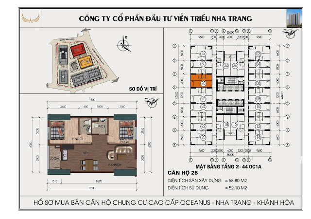 Mặt bằng căn hộ Mường Thanh Viễn Triều căn 28 tòa OC1A