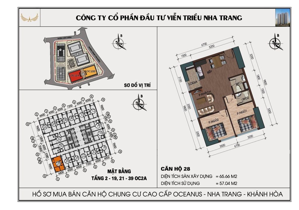 Mặt bằng căn hộ Mường Thanh Viễn Triều căn 28 tòa OC2A