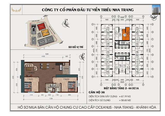 Mặt bằng căn hộ Mường Thanh Viễn Triều căn 36 tòa OC1A