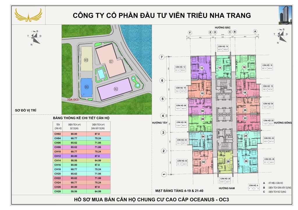 Mặt bằng căn hộ Mường Thanh Viễn Triều tòa OC3