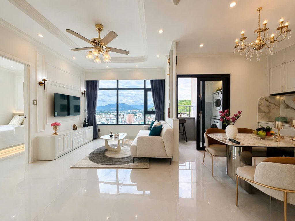Phòng khách và không gian ăn uống Căn Hộ Mường Thanh Viễn Triều OC2A Căn 1828