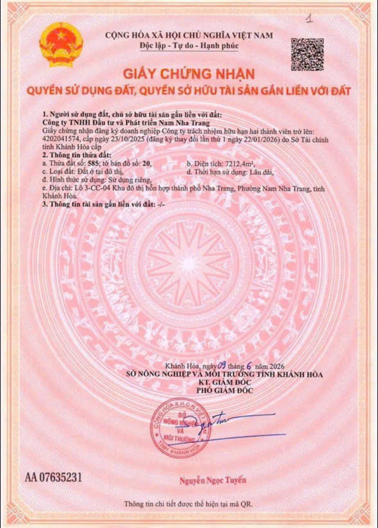 Sổ đỏ Charmora City Nha Trang