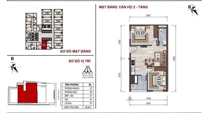 mặt bằng căn hộ số 02 Mường Thanh Luxury Nha Trang