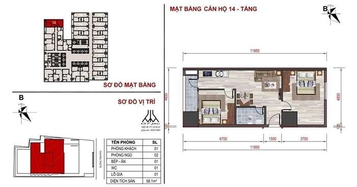 mặt bằng căn hộ số 14 Mường Thanh Luxury Nha Trang