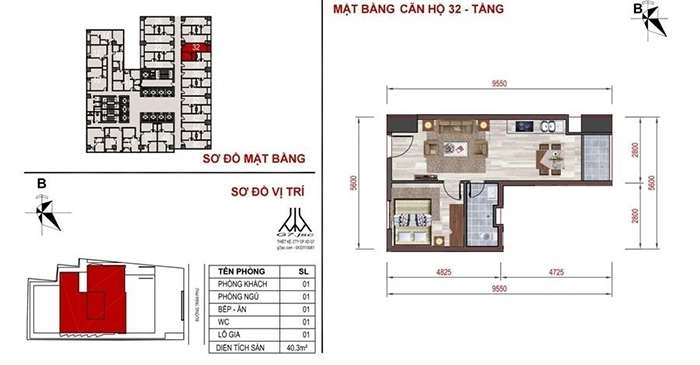 mặt bằng căn hộ số 32 Mường Thanh Luxury Nha Trang
