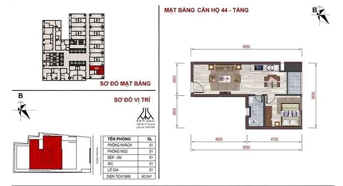 mặt bằng căn hộ số 44 Mường Thanh Luxury Nha Trang