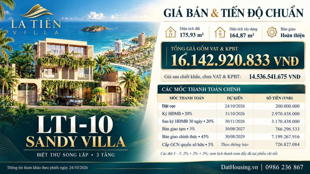 La Tiên Villa LT1-10- Sandy Villa, thanh toán 50% nhận bàn giao